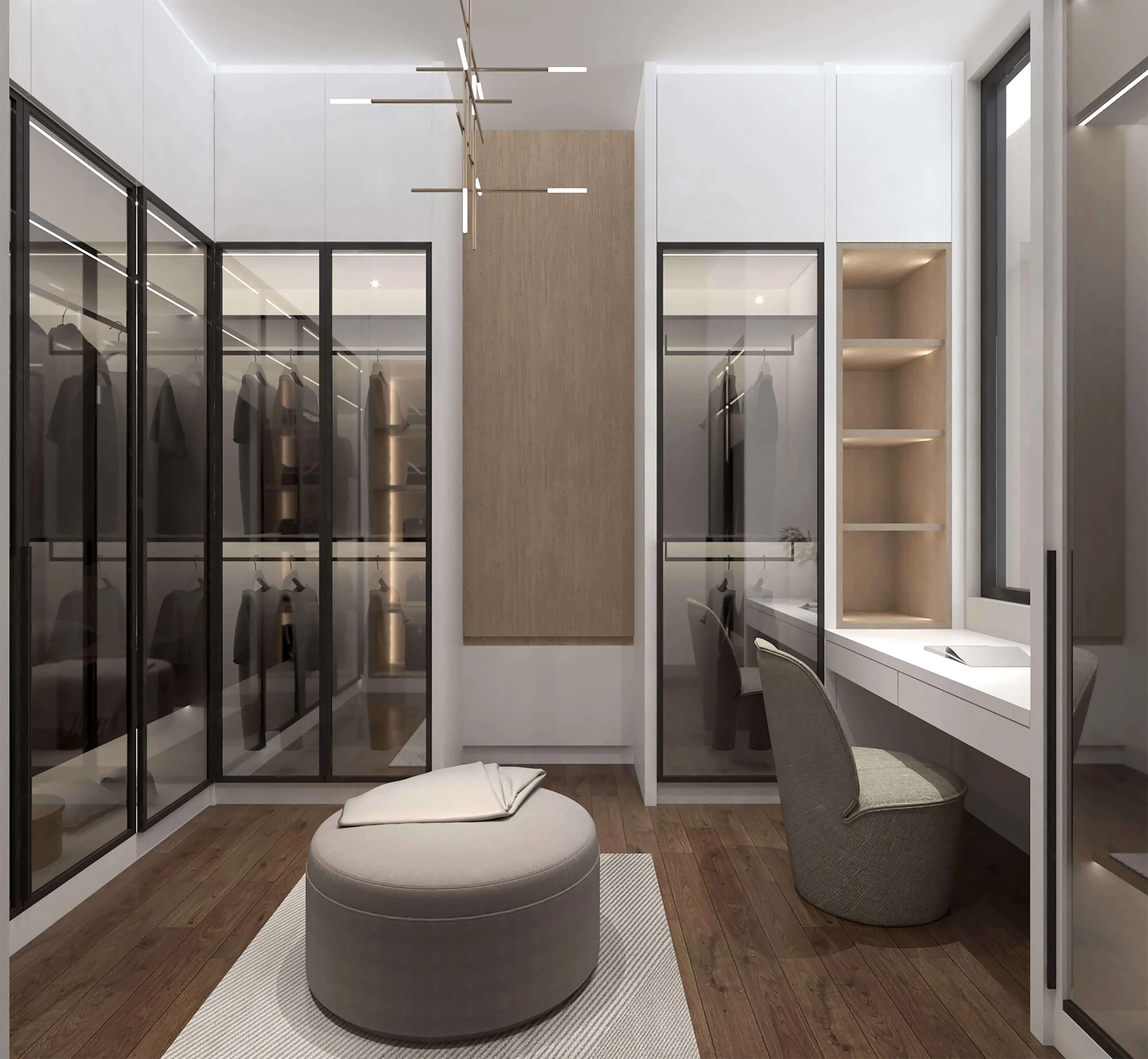 A built-in wardrobe built-by Ray & Mist Sdn Bhd's custom carpentry solution.